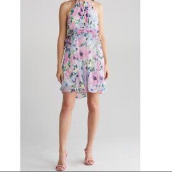 Tahari by Andrew S. Levine Pink Floral A-Line Chiffon Dress, Spring, Wedding - Picture 2 of 9